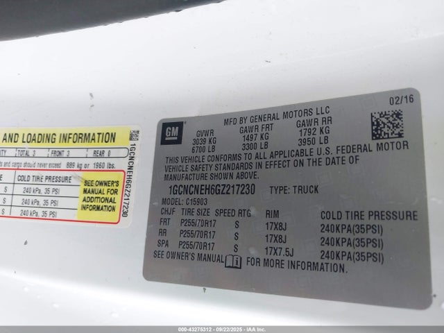 1GCNCNEH6GZ217230 Chevrolet lv3 - sidi, vvt, aluminum, e85 max