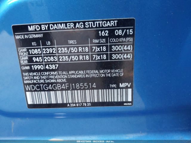 2015 MERCEDES-BENZ GLA 250 WDCTG4GB4FJ185514 Photo 8