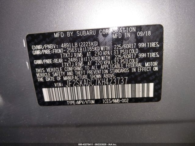 2019 SUBARU FORESTER JF2SKAGC7KH423737 Photo 8