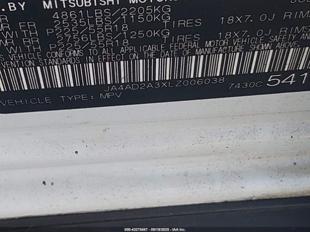 2020 MITSUBISHI OUTLANDER JA4AD2A3XLZ006038 Photo 8