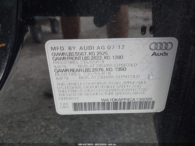 2012 AUDI Q5 WA1DKAFP4CA136095 Photo 8