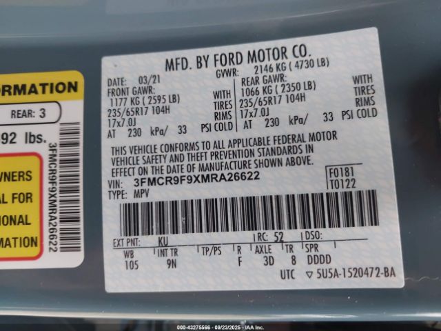 2021 FORD BRONCO SPORT 3FMCR9F9XMRA26622 Photo 8