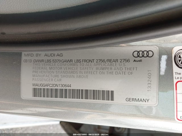 2013 AUDI A6 WAUGGAFC2DN130644 Photo 8