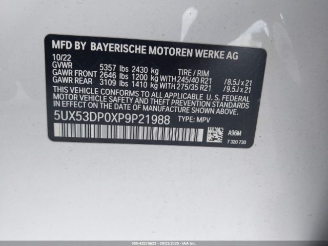 2023 BMW X3 5UX53DP0XP9P21988 Photo 8