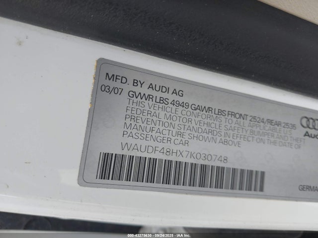 2007 AUDI A4 WAUDF48HX7K030748 Photo 8