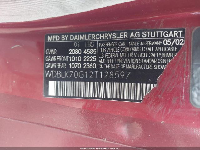 2002 MERCEDES-BENZ CLK 430 WDBLK70G12T128597 Photo 8