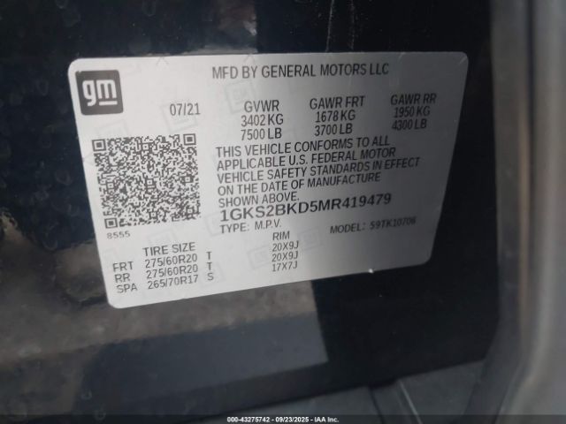 2021 GMC YUKON 1GKS2BKD5MR419479 Photo 8