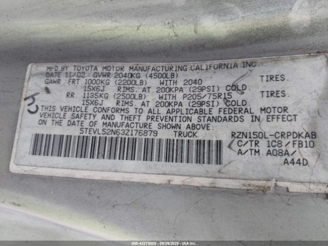 2003 TOYOTA TACOMA 5TEVL52N63Z176879 Photo 8