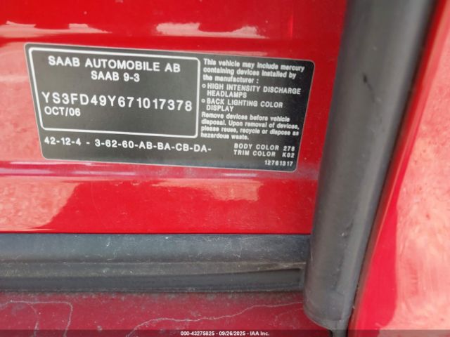 2007 SAAB 9-3 YS3FD49Y671017378 Photo 8