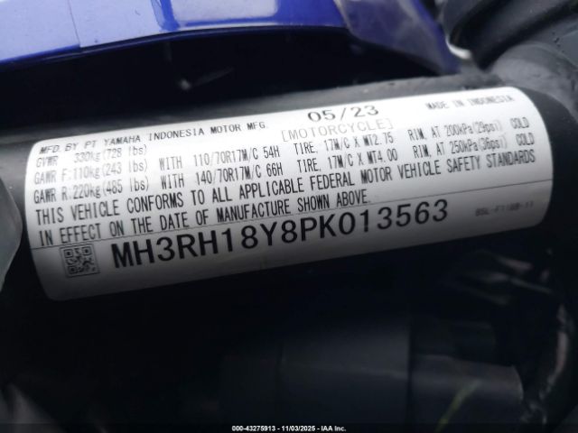 2023 YAMAHA YZFR3 MH3RH18Y8PK013563 Photo 9