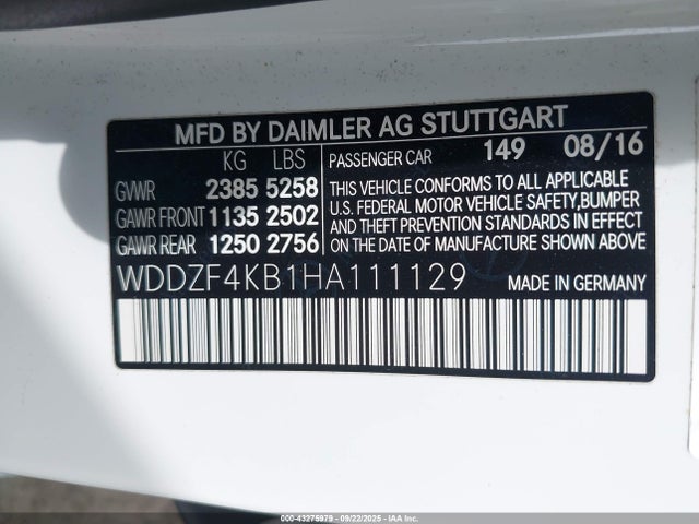 WDDZF4KB1HA111129 Mercedes-Benz m274
