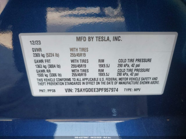 2023 TESLA MODEL Y 7SAYGDEE3PF957974 Photo 8