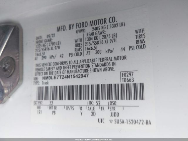 2022 FORD TRANSIT CONNECT NM0LE7T24N1542947 Photo 8
