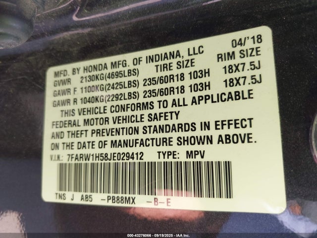 7FARW1H58JE029412 Honda l15be
