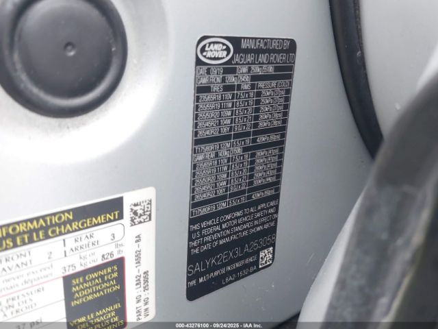 2020 LAND ROVER RANGE ROVER VELAR SALYK2EX3LA253058 Photo 8