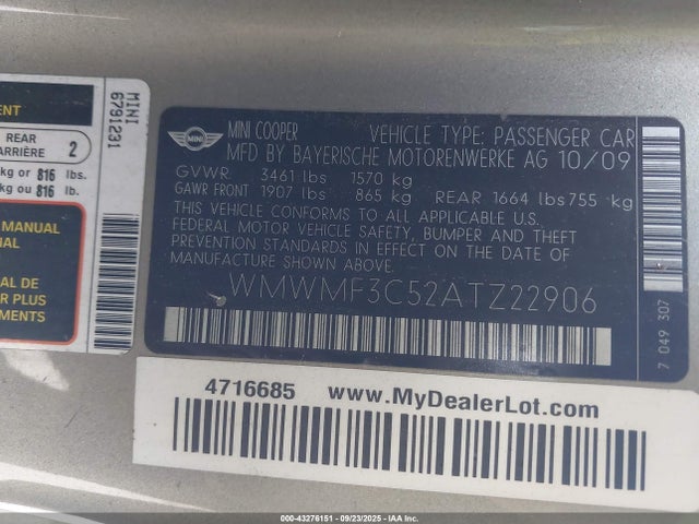 2010 MINI COOPER WMWMF3C52ATZ22906 Photo 8