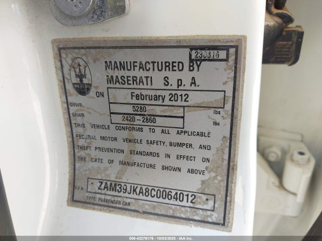 2012 MASERATI QUATTROPORTE ZAM39JKA8C0064012 Photo 8