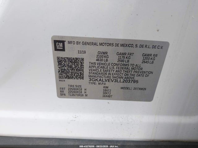 Aukcja sprzedaży 2020 Gmc Terrain Awd Slt, vin: 3GKALVEV3LL203795, numer aukcji: 43276205