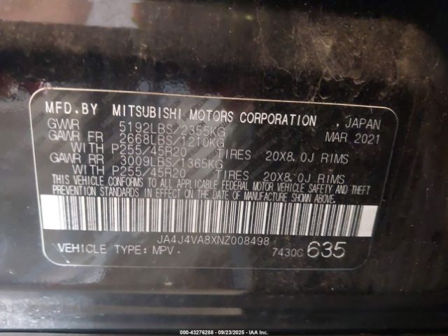 2022 MITSUBISHI OUTLANDER JA4J4VA8XNZ008498 Photo 8