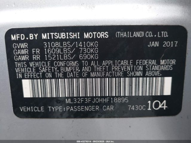 2017 MITSUBISHI MIRAGE G4 ML32F3FJ0HHF18895 Photo 8
