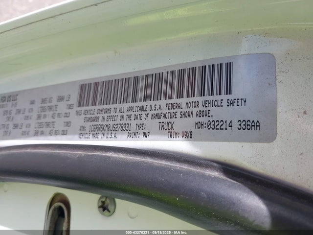 Продаж на аукціоні авто 2018 Ram 1500 Tradesman  4x2 5'7 Box, vin: 1C6RR6KM0JS278331, номер лоту: 43276321