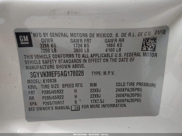 2010 CADILLAC ESCALADE EXT 3GYVKMEF5AG178028 Photo 8