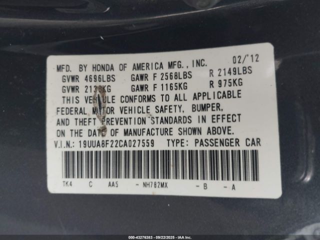 2012 ACURA TL 19UUA8F22CA027559 Photo 8