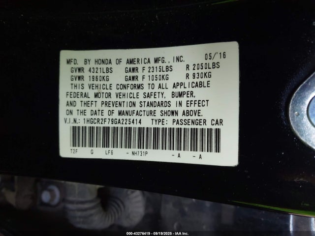 1HGCR2F79GA225414 Honda k24w1