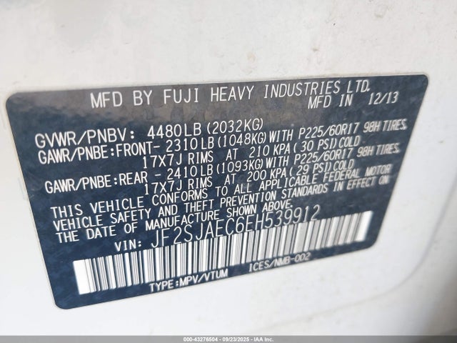 Subaru 2.5na u5 2014 JF2SJAEC6EH539912 Image 9