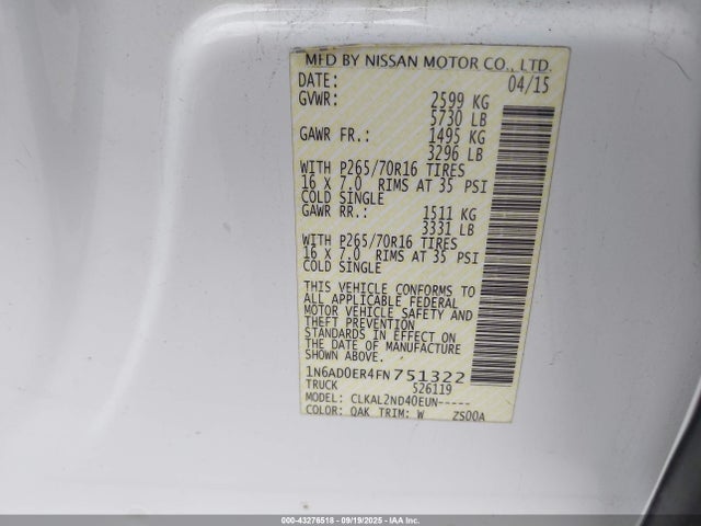 Nissan 2015 2015 1N6AD0ER4FN751322 Image 9