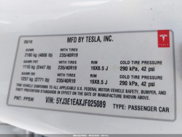 2018 TESLA MODEL 3 5YJ3E1EAXJF025089 Photo 8
