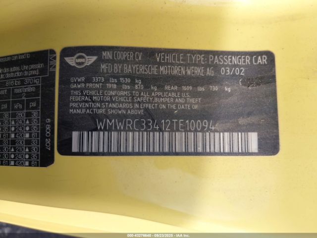 2002 MINI COOPER WMWRC33412TE10094 Photo 8