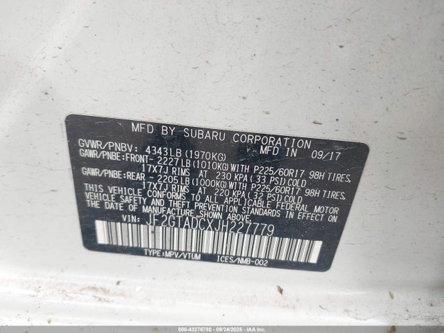 JF2GTADCXJH227779 Subaru naturally aspirated
