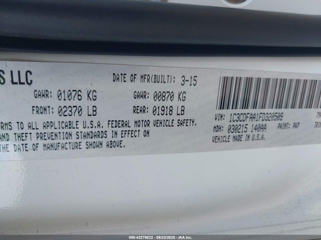Dodge Dart 2015 1C3CDFAA1FD320509 Image 9