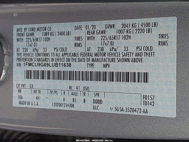 2020 FORD ESCAPE 1FMCU9G69LUB11638 Photo 8