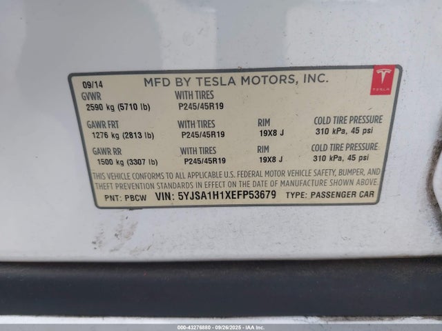 2014 TESLA MODEL S 5YJSA1H1XEFP53679 Photo 8