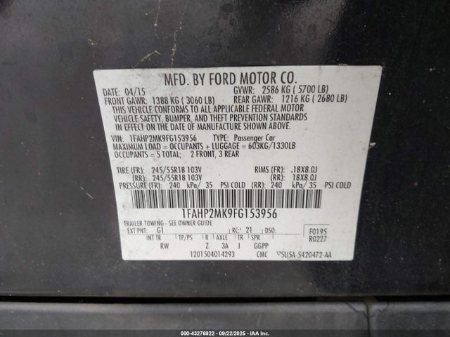 1FAHP2MK9FG153956 Ford 2015