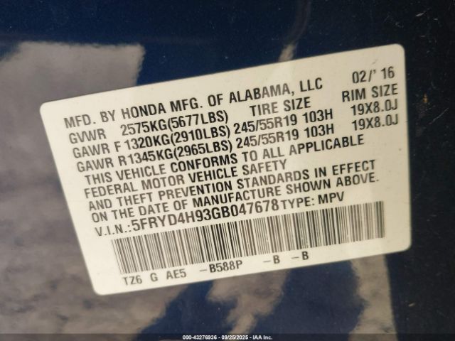 2016 ACURA MDX 5FRYD4H93GB047678 Photo 8