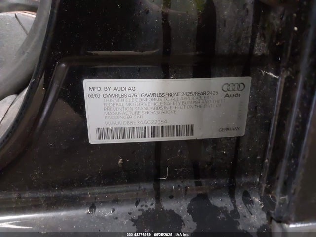2004 AUDI A4 WAUVC68E34A022054 Photo 8