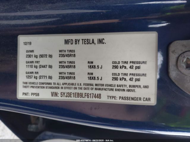 2020 TESLA MODEL 3 5YJ3E1EB9LF617448 Photo 8