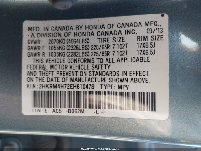 2HKRM4H72EH610478 Honda k24z7