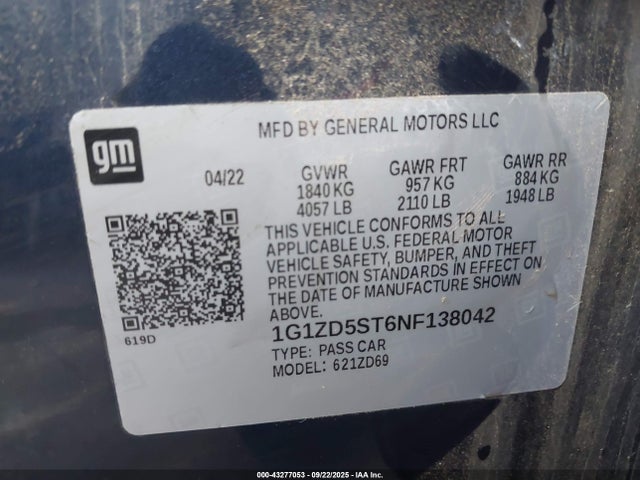 Chevrolet lfv - direct injection, variable valve timing, gen 1 gmna 2022 1G1ZD5ST6NF138042 Image 9