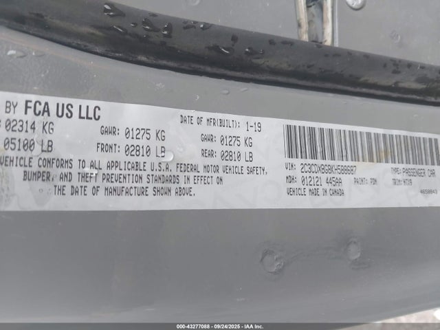 Aukcja sprzedaży 2019 Dodge Charger Sxt Rwd, vin: 2C3CDXBG8KH588687, numer aukcji: 43277088