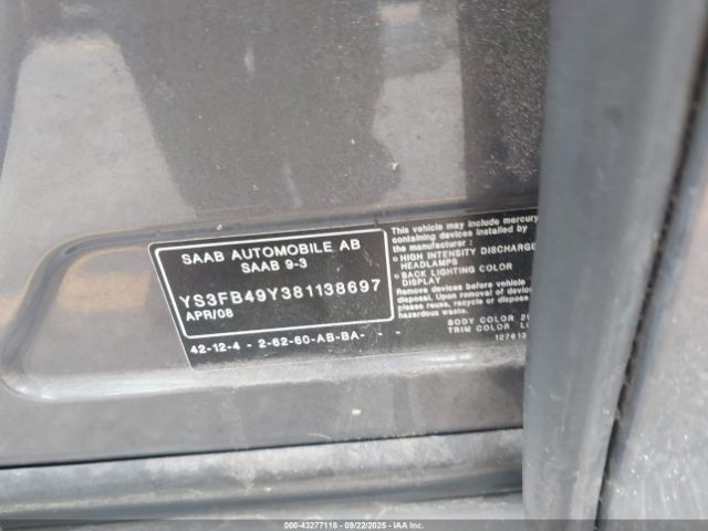 2008 SAAB 9-3 YS3FB49Y381138697 Photo 8