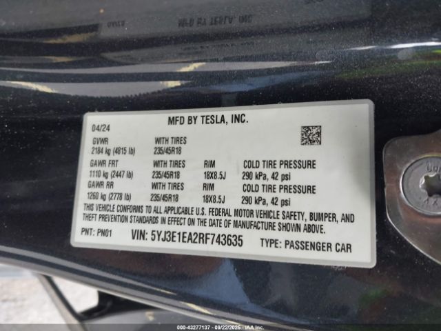 2024 TESLA MODEL 3 5YJ3E1EA2RF743635 Photo 8