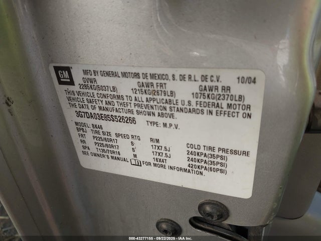 2005 PONTIAC AZTEK 3G7DA03E85S526266 Photo 8