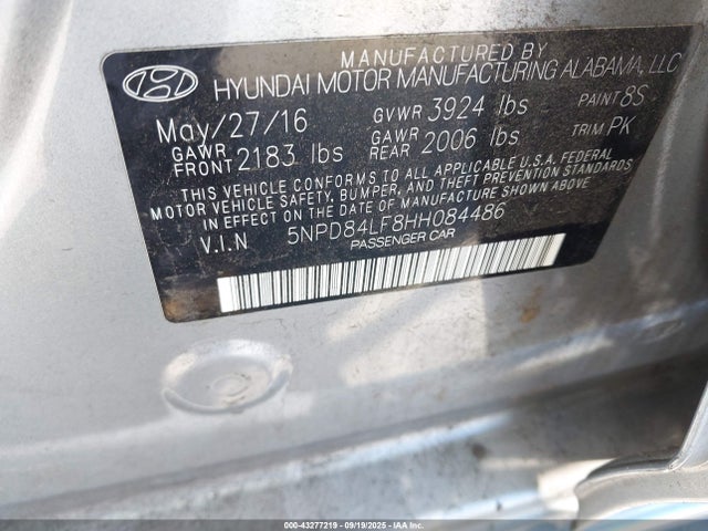 5NPD84LF8HH084486 Hyundai Elantra