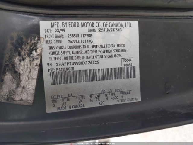 1999 FORD CROWN VICTORIA 2FAFP74W8XX176325 Photo 8