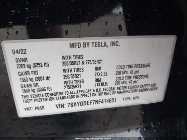 2022 TESLA MODEL Y 7SAYGDEF7NF414651 Photo 8