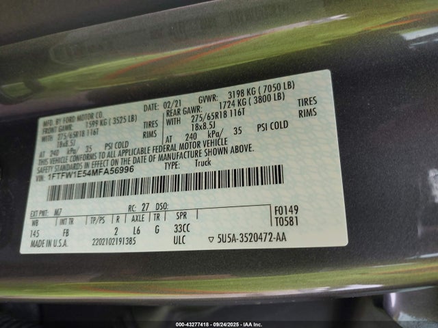 Ford 4v 2021 1FTFW1E54MFA56996 Image 9